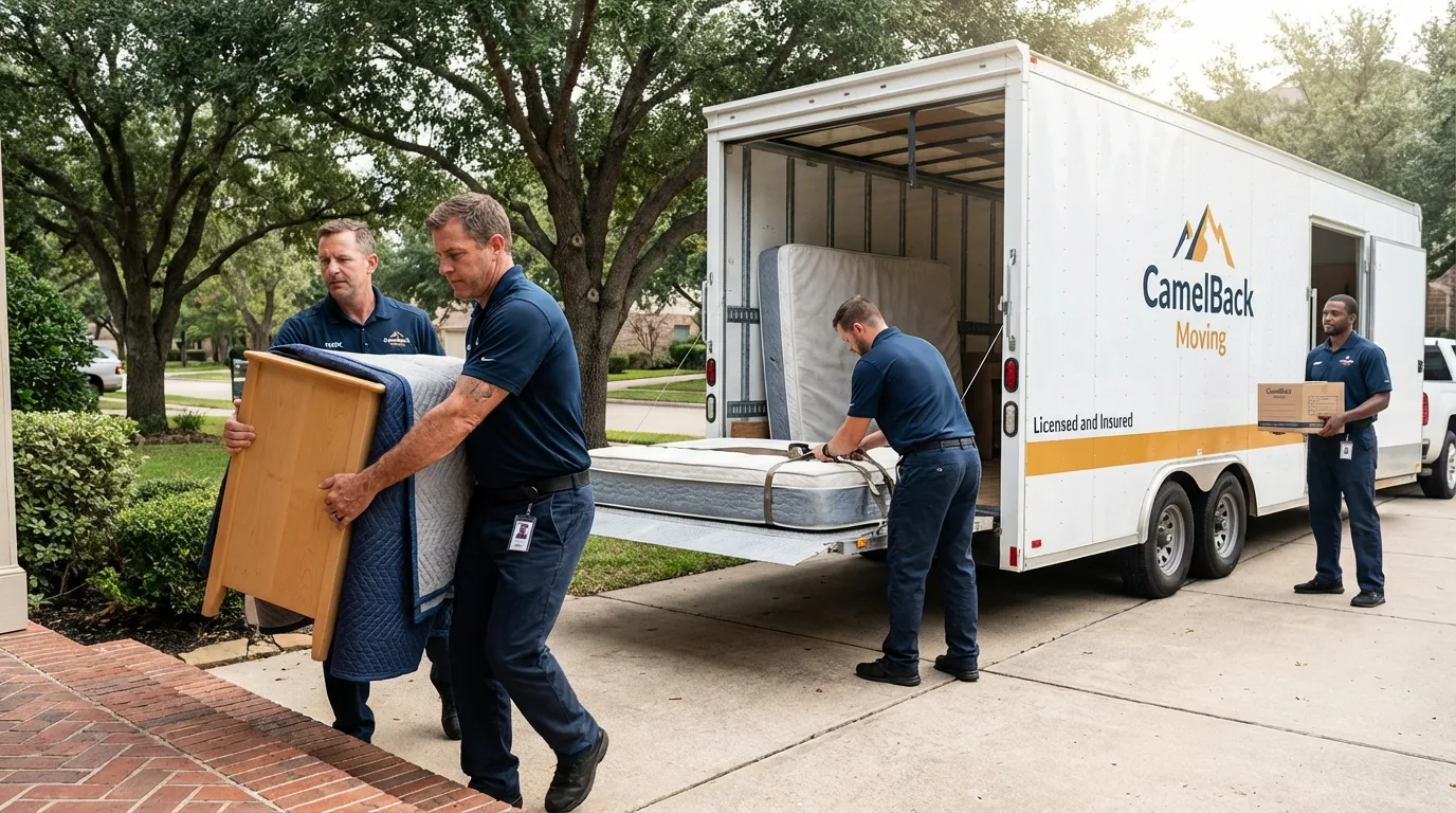 Crew loading residential truck for cross-state move from Colchester, CT