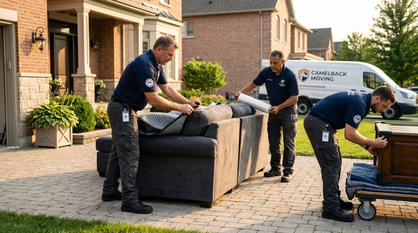 Large estate moving crew wrapping furniture in Colchester, CT