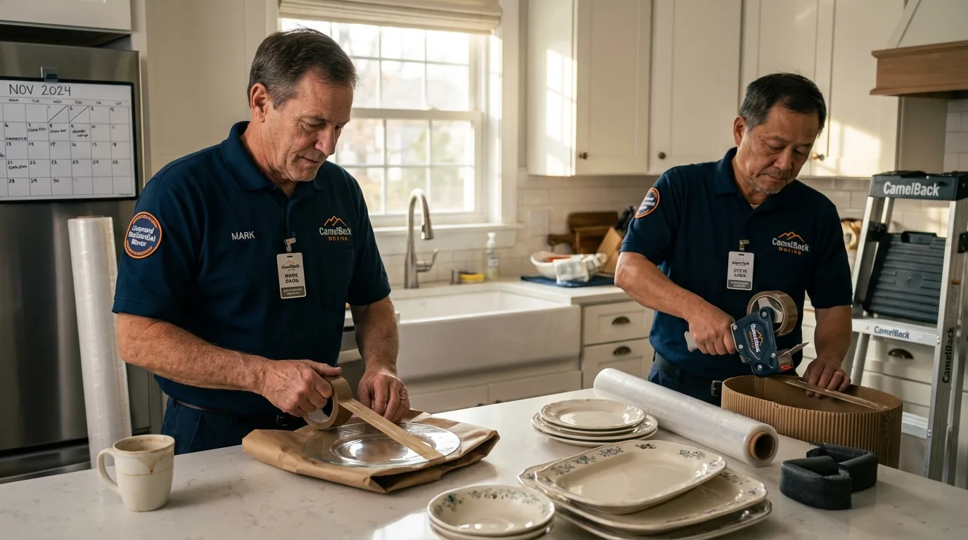 Professional crew packing kitchen dishware in Colchester, CT
